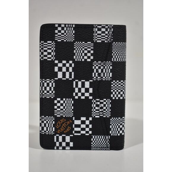 Louis Vuitton Distorted Damier Black White Orange Logo Pocket Organizer Wallet - Picture 5 of 8